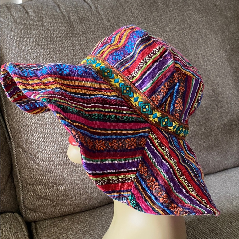 Bucket hat multi-colored bohemian or hippie style cotton tribal pattern Adult